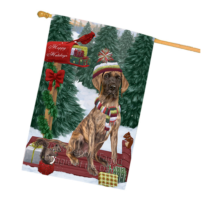 Merry Christmas Woodland Sled Great Dane Dog House Flag FLG55372