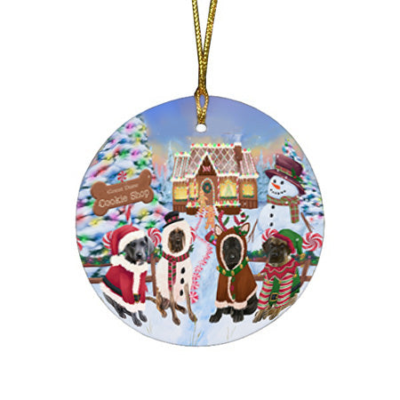 Holiday Gingerbread Cookie Shop Great Danes Dog Round Flat Christmas Ornament RFPOR56759