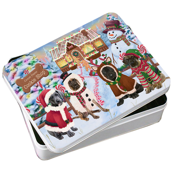 Holiday Gingerbread Cookie Shop Great Danes Dog Photo Storage Tin PITN56346