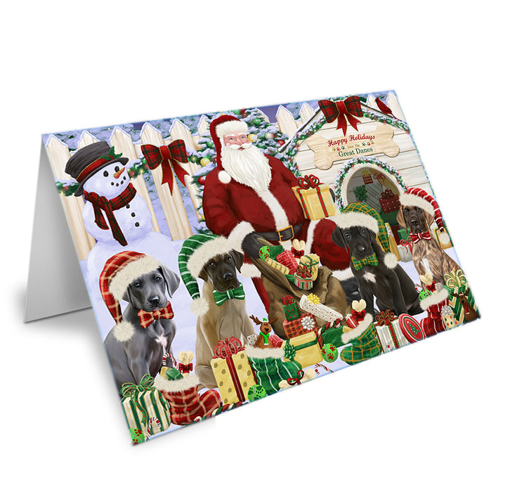 Happy Holidays Christmas Great Danes Dog House Gathering Handmade Artwork Assorted Pets Greeting Cards and Note Cards with Envelopes for All Occasions and Holiday Seasons GCD58391
