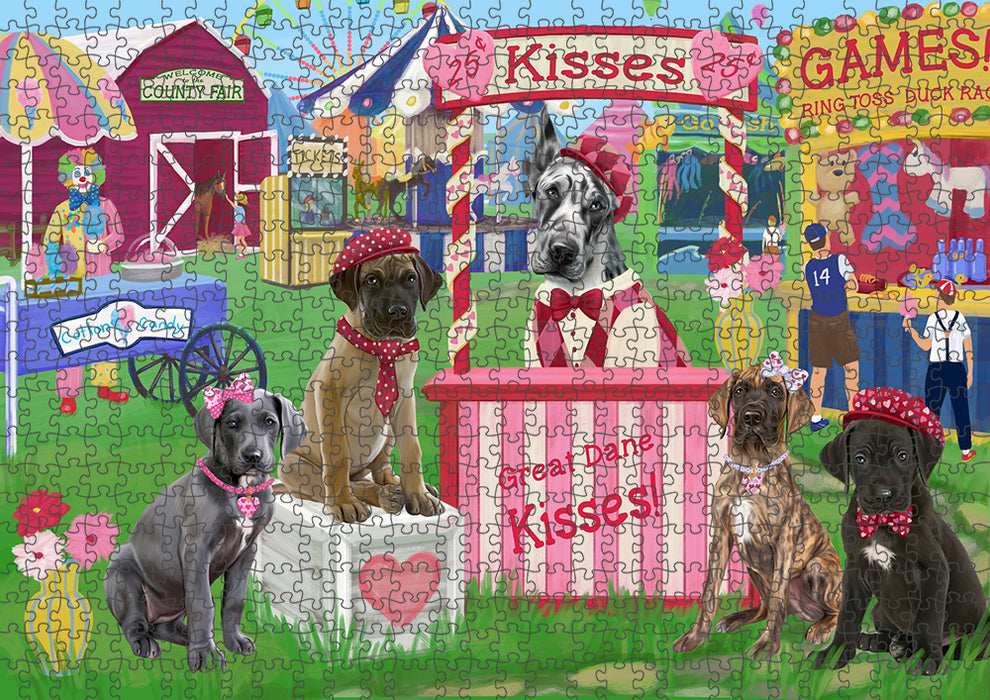 Carnival Kissing Booth Great Danes Dog Puzzle with Photo Tin PUZL91552