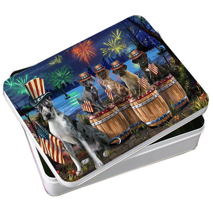 4th of July Independence Day Fireworks Great Danes at the Lake Photo Storage Tin PITN51035