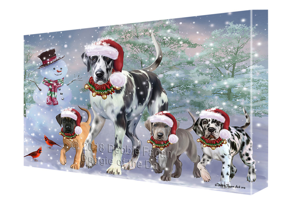 Christmas Running Family Great Danes Dog Canvas Print Wall Art Décor CVS131966