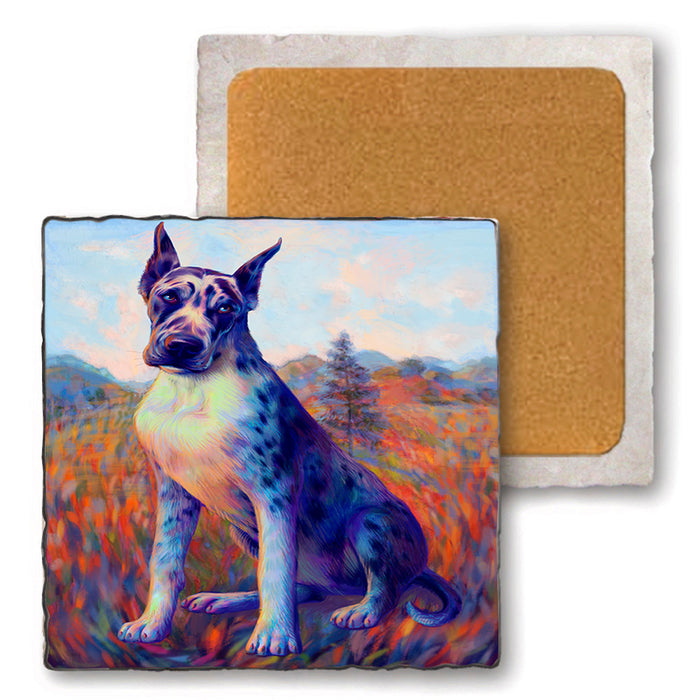 Mystic Blaze Great Dane Dog Set of 4 Natural Stone Marble Tile Coasters MCST48582