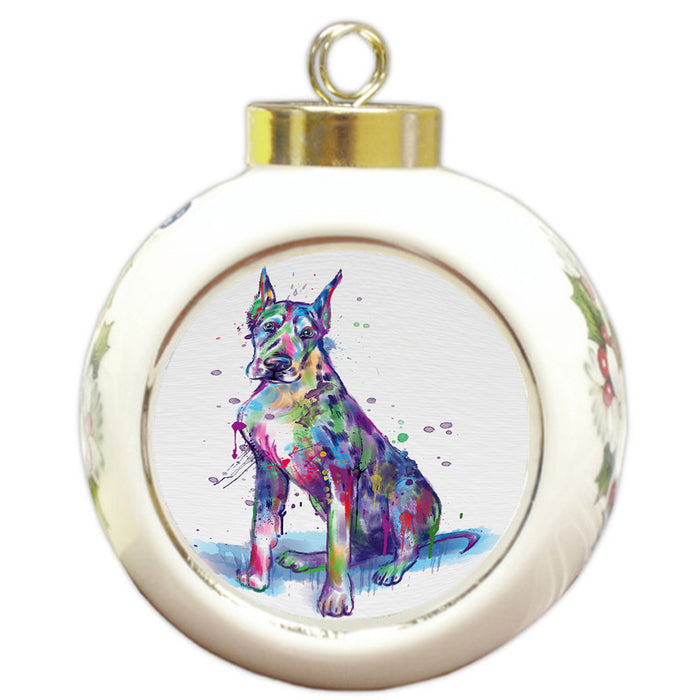 Watercolor Great Dane Dog Round Ball Christmas Ornament RBPOR58215