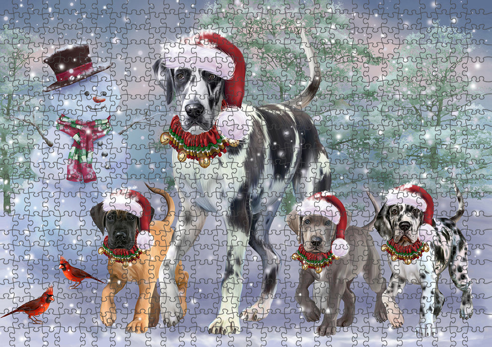 Christmas Running Family Great Danes Dog Puzzle with Photo Tin PUZL94752