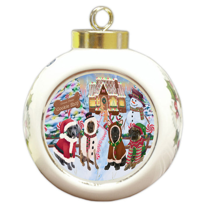 Holiday Gingerbread Cookie Shop Great Danes Dog Round Ball Christmas Ornament RBPOR56759