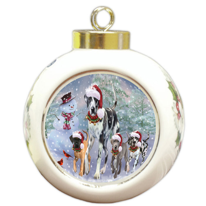 Christmas Running Family Great Danes Dog Round Ball Christmas Ornament RBPOR56994