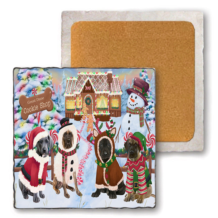 Holiday Gingerbread Cookie Shop Great Danes Dog Set of 4 Natural Stone Marble Tile Coasters MCST51403