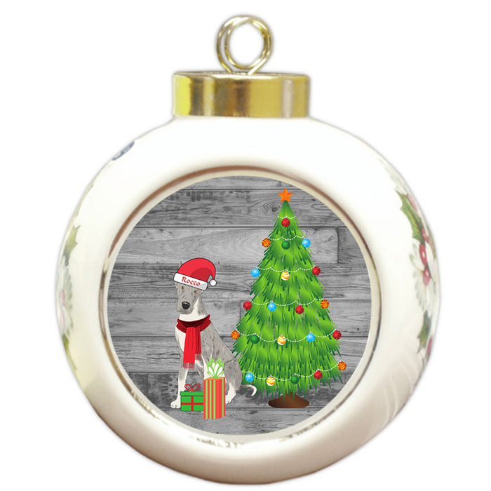 Custom Personalized Great Dane Dog With Tree and Presents Christmas Round Ball Ornament