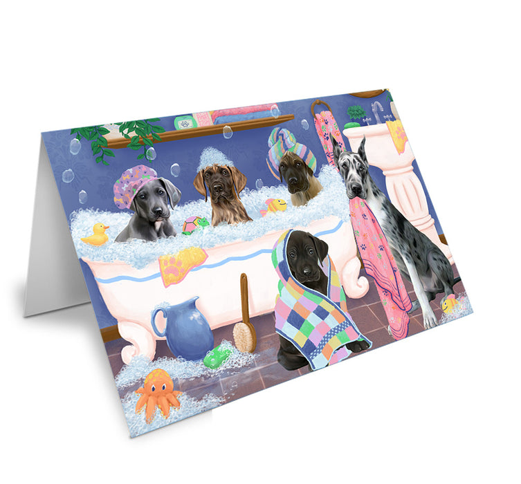 Rub A Dub Dogs In A Tub Great Danes Dog Handmade Artwork Assorted Pets Greeting Cards and Note Cards with Envelopes for All Occasions and Holiday Seasons GCD74891