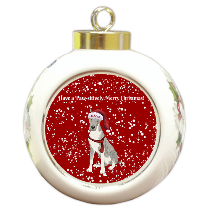 Custom Personalized Pawsitively Great Dane Dog Merry Christmas Round Ball Ornament
