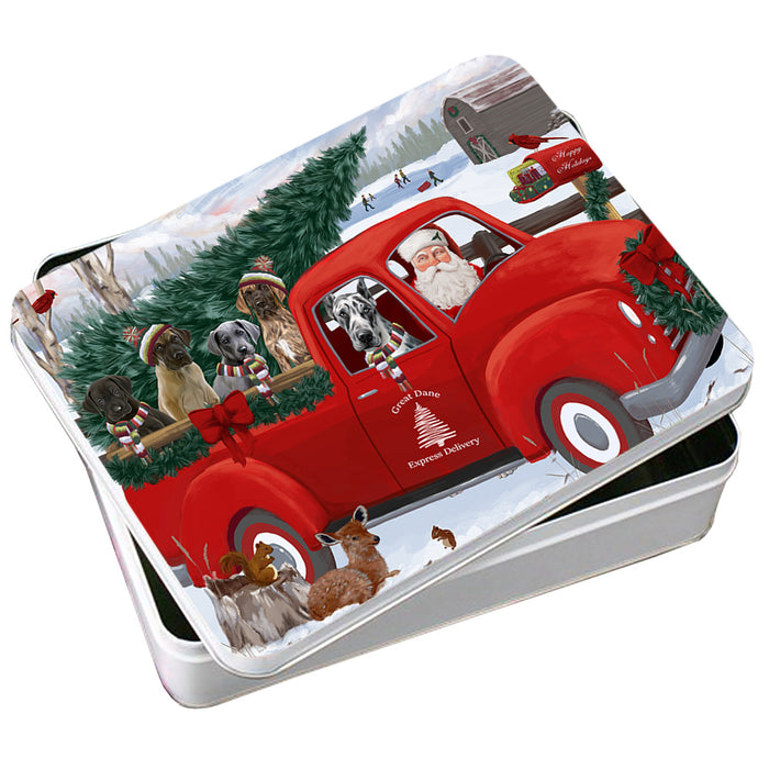 Christmas Santa Express Delivery Great Danes Dog Family Photo Storage Tin PITN54982