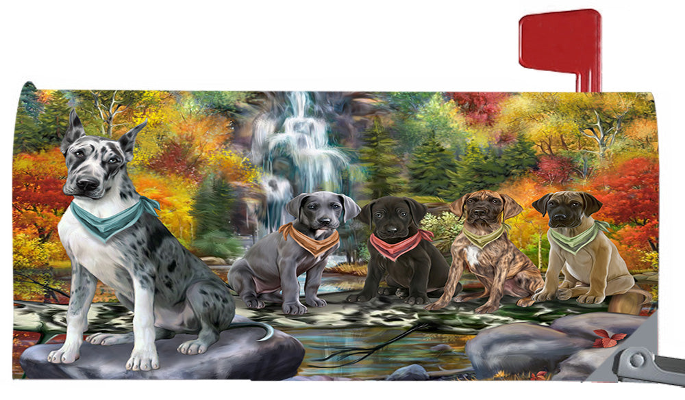 Scenic Waterfall Great Dane Dogs Magnetic Mailbox Cover MBC48729