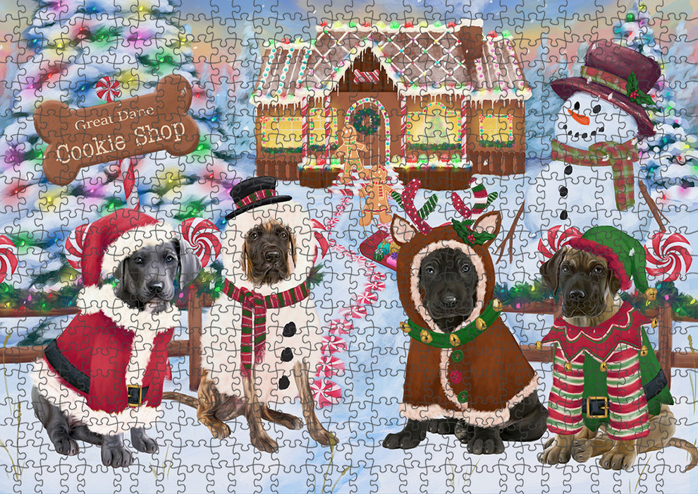 Holiday Gingerbread Cookie Shop Great Danes Dog Puzzle with Photo Tin PUZL93812
