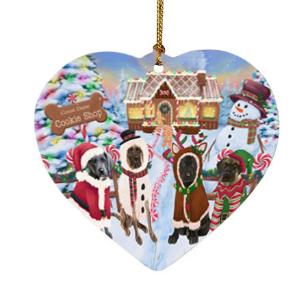 Holiday Gingerbread Cookie Shop Great Danes Dog Heart Christmas Ornament HPOR56759