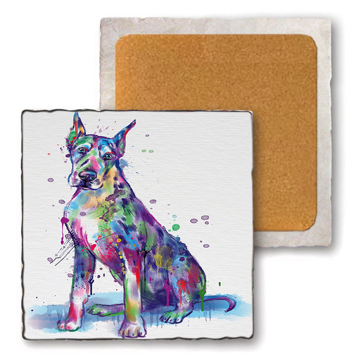 Watercolor Great Dane Dog Set of 4 Natural Stone Marble Tile Coasters MCST52088