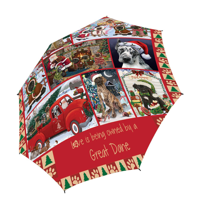 Love is Being Owned Christmas Great Dane Dogs Semi-Automatic Foldable Umbrella