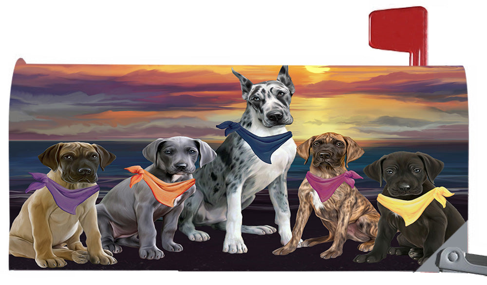Family Sunset Portrait Great Dane Dogs Magnetic Mailbox Cover MBC48476