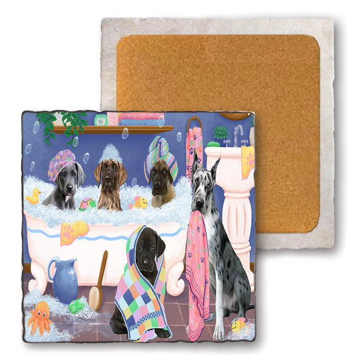 Rub A Dub Dogs In A Tub Great Danes Dog Set of 4 Natural Stone Marble Tile Coasters MCST51792