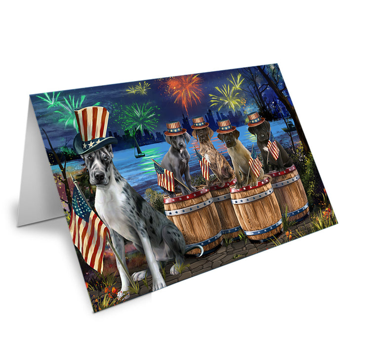 4th of July Independence Day Fireworks Great Danes at the Lake Handmade Artwork Assorted Pets Greeting Cards and Note Cards with Envelopes for All Occasions and Holiday Seasons GCD57134