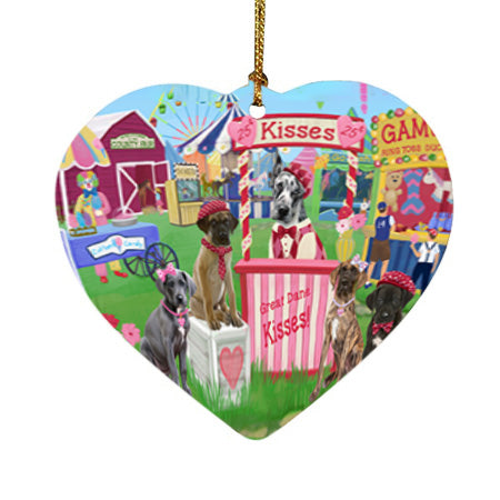 Carnival Kissing Booth Great Danes Dog Heart Christmas Ornament HPOR56193