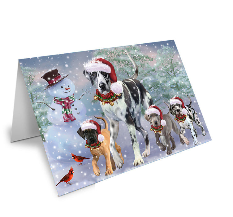 Christmas Running Family Great Danes Dog Handmade Artwork Assorted Pets Greeting Cards and Note Cards with Envelopes for All Occasions and Holiday Seasons GCD74429