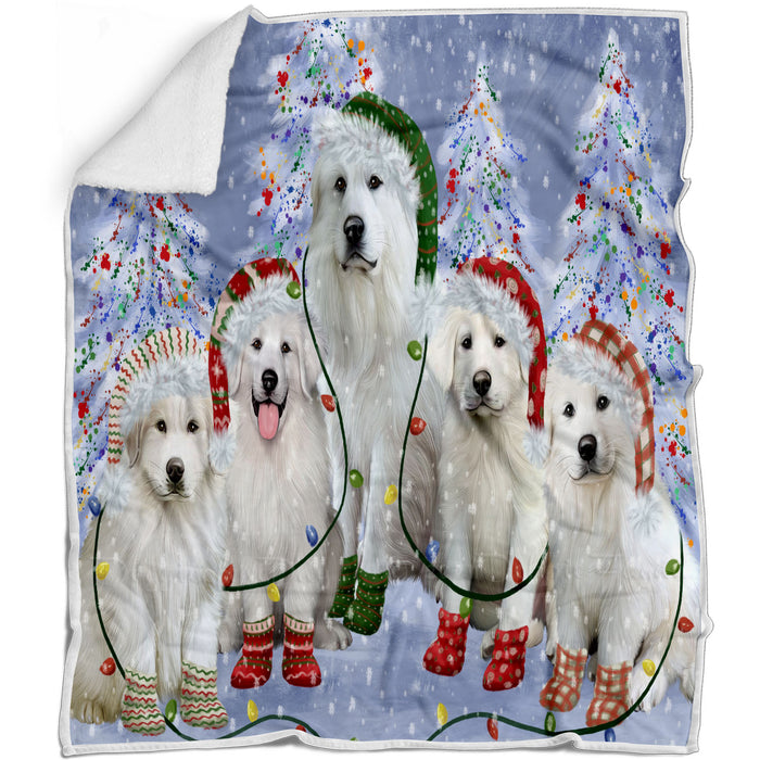 Christmas Lights and Great Pyrenees Dogs Blanket - Lightweight Soft Cozy and Durable Bed Blanket - Animal Theme Fuzzy Blanket for Sofa Couch