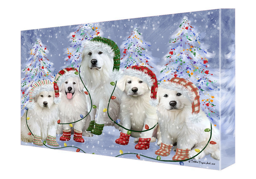 Christmas Lights and Great Pyrenees Dogs Canvas Wall Art - Premium Quality Ready to Hang Room Decor Wall Art Canvas - Unique Animal Printed Digital Painting for Decoration