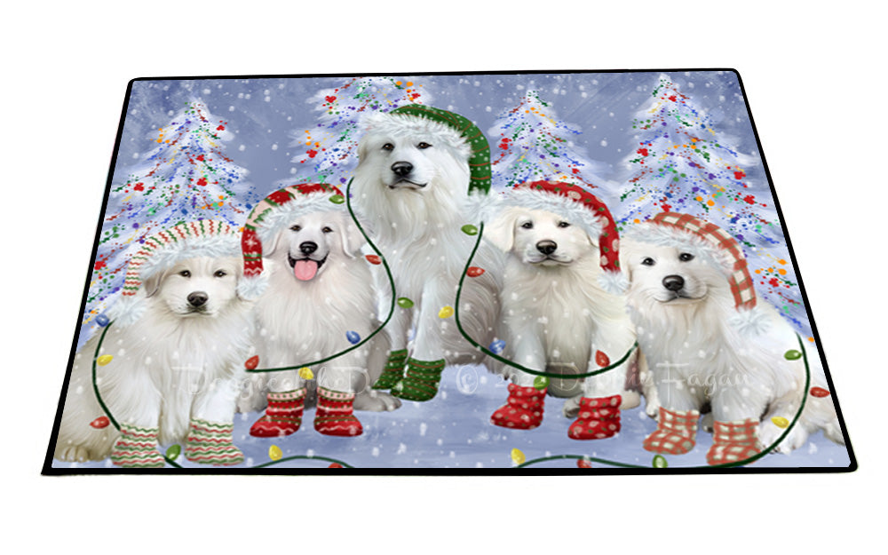 Christmas Lights and Great Pyrenees Dogs Floor Mat- Anti-Slip Pet Door Mat Indoor Outdoor Front Rug Mats for Home Outside Entrance Pets Portrait Unique Rug Washable Premium Quality Mat