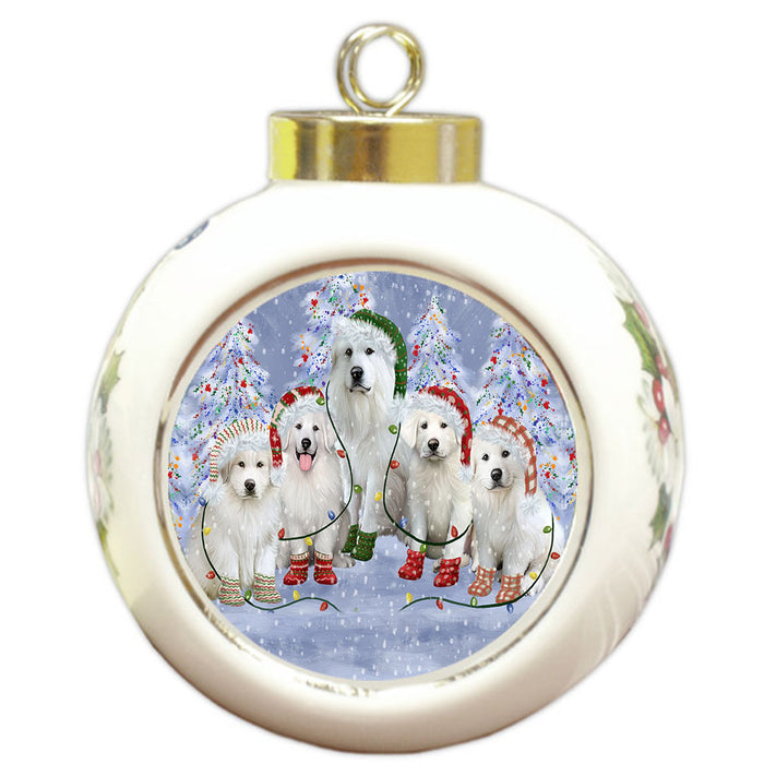 Christmas Lights and Great Pyrenees Dogs Round Ball Christmas Ornament Pet Decorative Hanging Ornaments for Christmas X-mas Tree Decorations - 3" Round Ceramic Ornament
