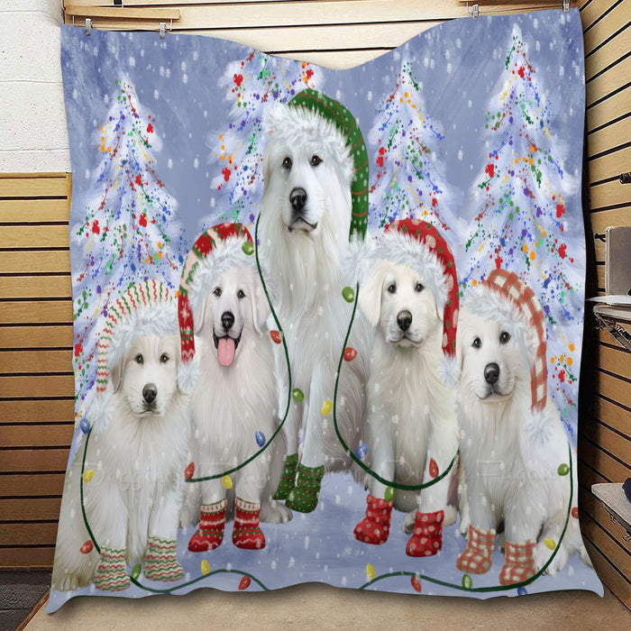 Christmas Lights and Great Pyrenees Dogs  Quilt Bed Coverlet Bedspread - Pets Comforter Unique One-side Animal Printing - Soft Lightweight Durable Washable Polyester Quilt