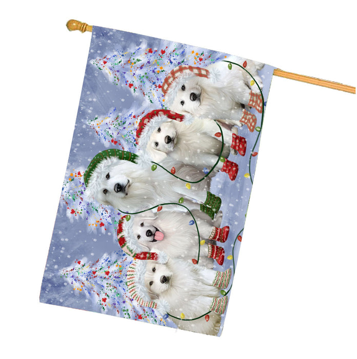 Christmas Lights and Great Pyrenees Dogs House Flag Outdoor Decorative Double Sided Pet Portrait Weather Resistant Premium Quality Animal Printed Home Decorative Flags 100% Polyester