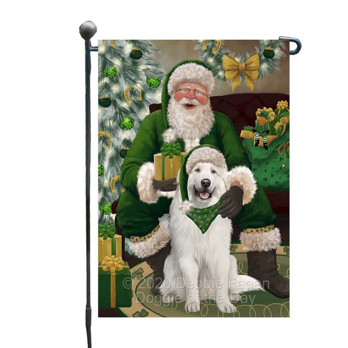 Christmas Irish Santa with Gift and Great Pyrenees Dog Garden Flag GFLG66647