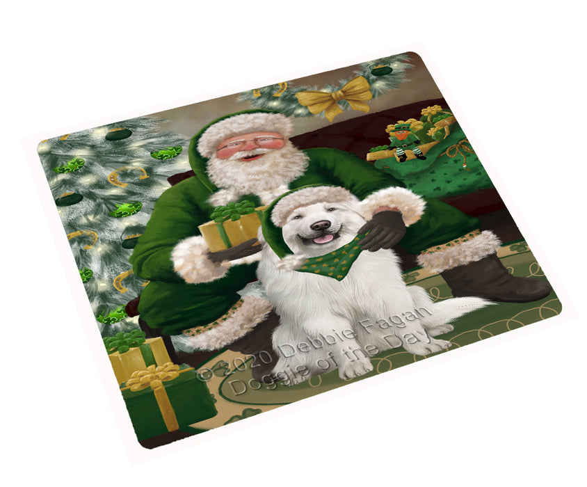 Christmas Irish Santa with Gift and Great Pyrenees Dog Cutting Board - Easy Grip Non-Slip Dishwasher Safe Chopping Board Vegetables C78346