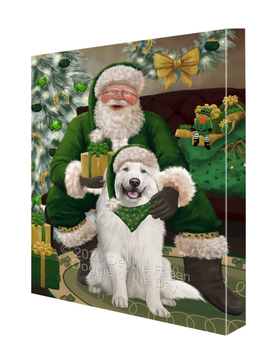 Christmas Irish Santa with Gift and Great Pyrenees Dog Canvas Print Wall Art Décor CVS147725