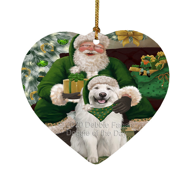 Christmas Irish Santa with Gift and Great Pyrenees Dog Heart Christmas Ornament RFPOR58273