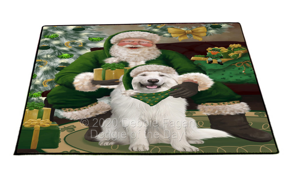 Christmas Irish Santa with Gift and Great Pyrenees Dog Indoor/Outdoor Welcome Floormat - Premium Quality Washable Anti-Slip Doormat Rug FLMS57166