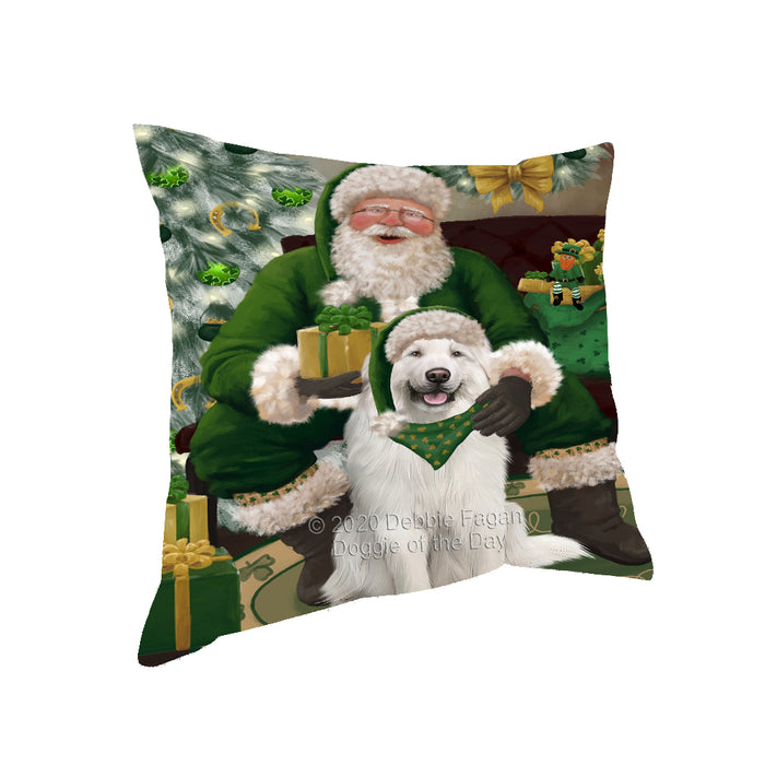 Christmas Irish Santa with Gift and Goldendoodle Dog Pillow PIL86804