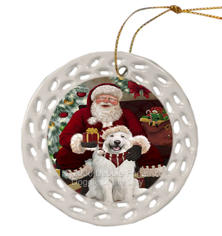 Santa's Christmas Surprise Great Pyrenees Dog Doily Ornament DPOR59591