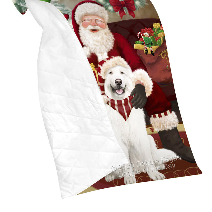 Santa's Christmas Surprise Great Pyrenees Dog Quilt Bed Coverlet Bedspread - Pets Comforter Unique One-side Animal Printing - Soft Lightweight Durable Washable Polyester Quilt