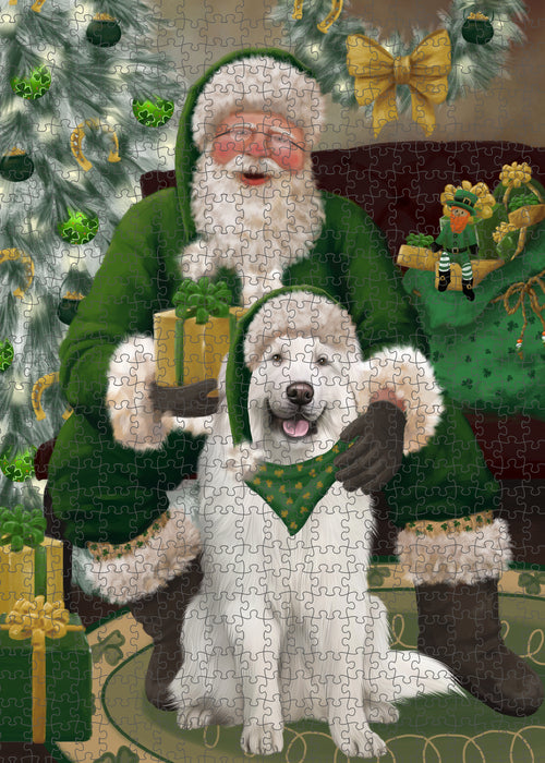Christmas Irish Santa with Gift and Great Pyrenees Dog Puzzle with Photo Tin PUZL100424