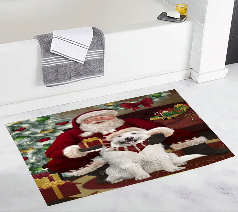 Santa's Christmas Surprise Great Pyrenees Dog Bathroom Rugs with Non Slip Soft Bath Mat for Tub BRUG55498