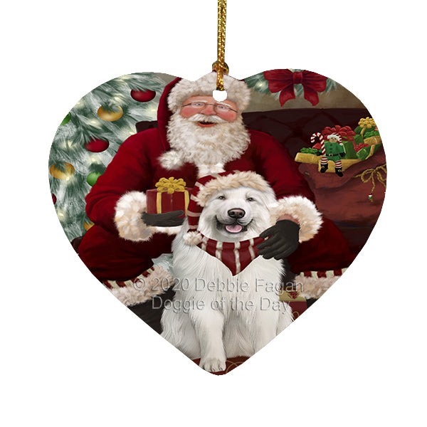 Santa's Christmas Surprise Great Pyrenees Dog Heart Christmas Ornament RFPOR58371