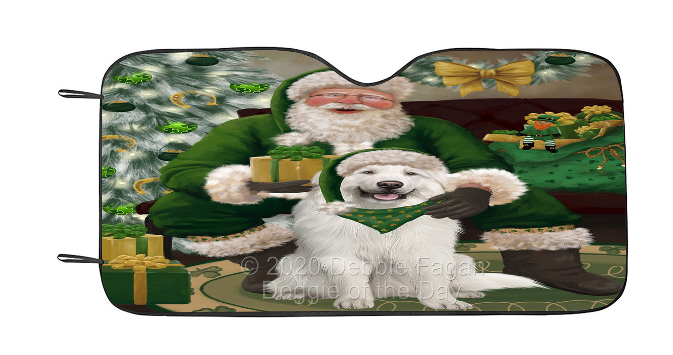 Christmas Irish Santa with Gift and Great Pyrenees Dog Car Sun Shade Cover Curtain