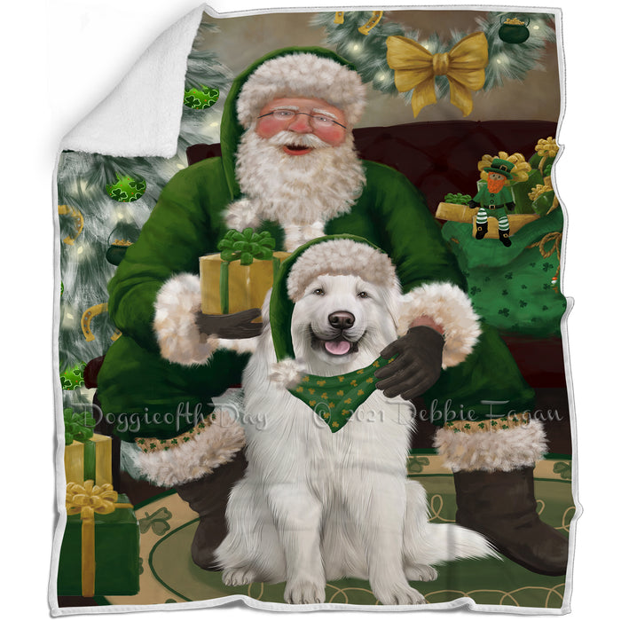 Christmas Irish Santa with Gift and Great Pyrenees Dog Blanket BLNKT141363