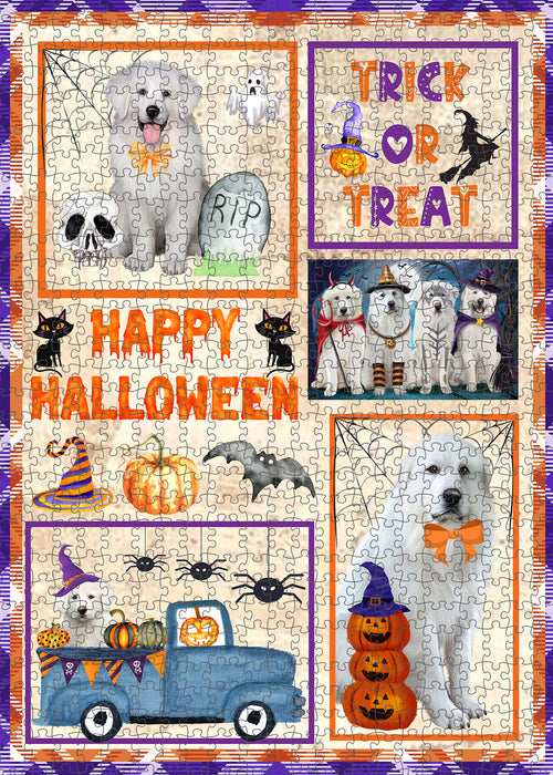 Happy Halloween Trick or Treat Great Pyrenees Dogs Portrait Jigsaw Puzzle for Adults Animal Interlocking Puzzle Game Unique Gift for Dog Lover's with Metal Tin Box