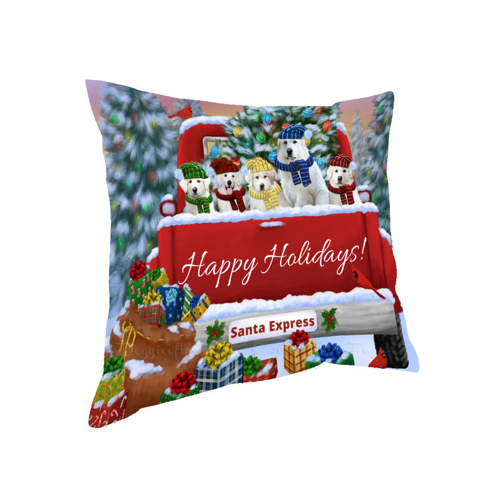 Christmas Red Truck Travlin Home for the Holidays Great Pyrenees Dogs Pillow with Top Quality High-Resolution Images - Ultra Soft Pet Pillows for Sleeping - Reversible & Comfort - Ideal Gift for Dog Lover - Cushion for Sofa Couch Bed - 100% Polyester