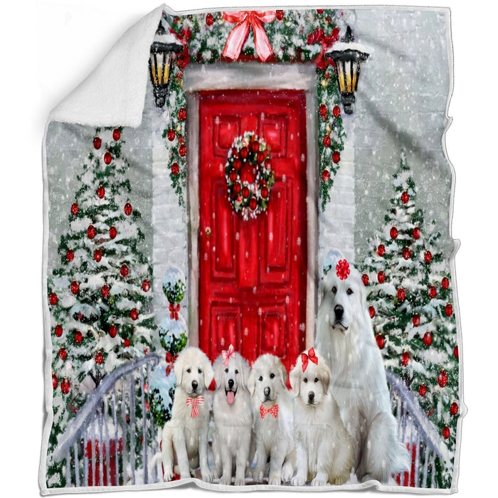 Christmas Holiday Welcome Great Pyrenees Dogs Blanket - Lightweight Soft Cozy and Durable Bed Blanket - Animal Theme Fuzzy Blanket for Sofa Couch