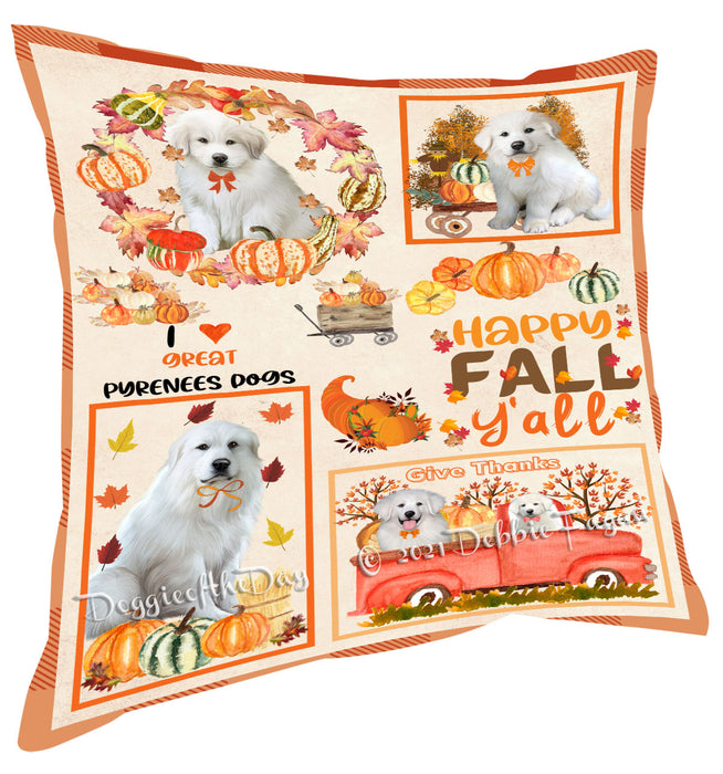 Happy Fall Y'all Pumpkin Great Pyrenees Dogs Pillow with Top Quality High-Resolution Images - Ultra Soft Pet Pillows for Sleeping - Reversible & Comfort - Ideal Gift for Dog Lover - Cushion for Sofa Couch Bed - 100% Polyester